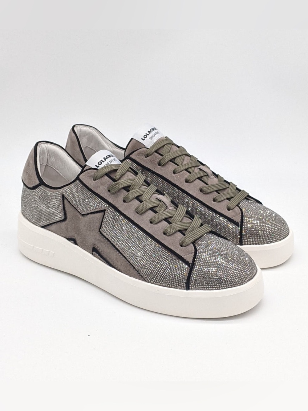 Lola Cruz Supernova Silver Glitter Suede Star Patch Grey Sneakers Shoes Size 37 - Picture 2 of 12
